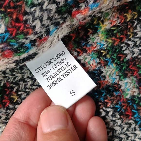 Debut Soft Long Duster Cardigan Sweater Aztec Colorful Rainbow Grey Size Small - Picture 7 of 10